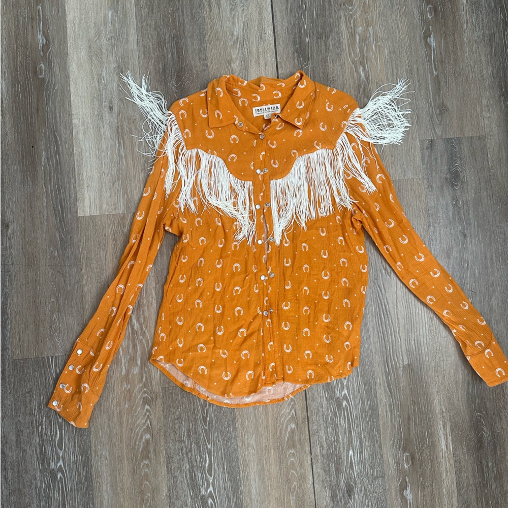 Idyllwind yellow Shirt with White horseshoe Pattern
